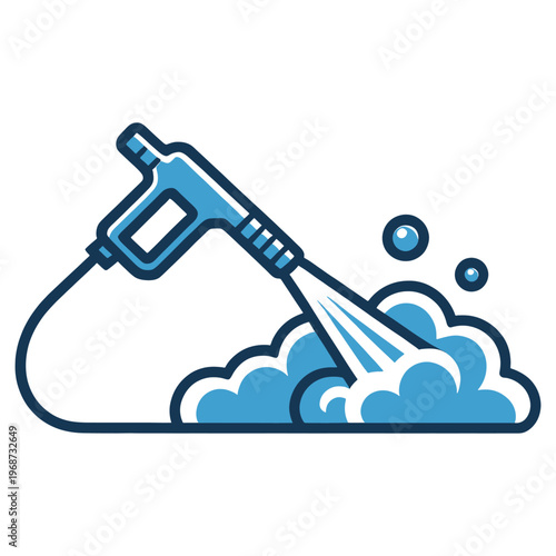 A pressure washer cleaning a fluffy cloud with water droplets flying out