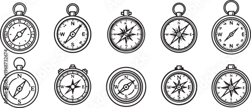 Various types of compasses and their directional indicators Vector