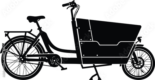 Urban Electric Cargo Bike Eco Logistics Vector Silhouette Icon