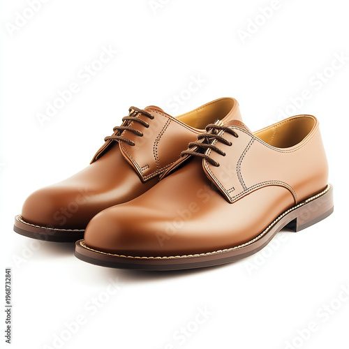 Classic Tan Leather Derby Shoes on White Background