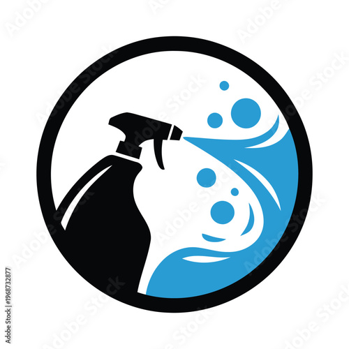 A spray bottle releasing a mist of cleaning solution onto a surface