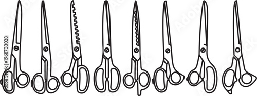 A collection of different types of scissors with various blade shapes and sizes Vector