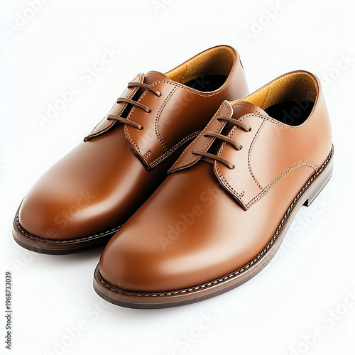 Classic Tan Leather Derby Shoes on White Background
