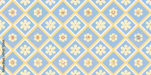 A repeating pattern of diamond shapes with delicate floral designs