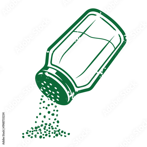 Green salt shaker pouring salt spice