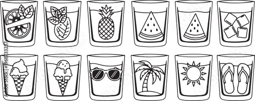 A collection of twelve uniquely designed stylized vases in various shapes and patterns Vector
