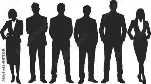 WebBusiness professional silhouettes teamwork corporate identity confident stance formal attire flavector
