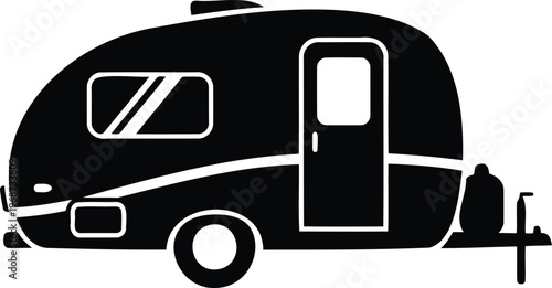 Classic Retro Teardrop Camper Trailer Minimal Vector Silhouette