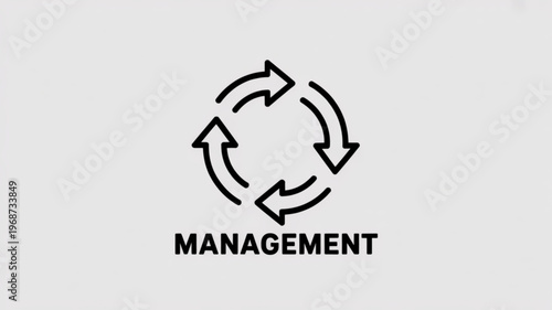 Circular arrows forming a cycle with management text symbolizing business process workflow and continuous improvement