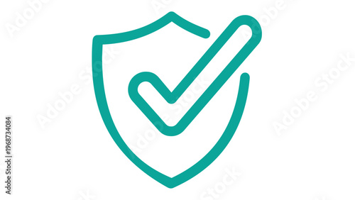 Minimalist vector icon illustration of a shield with a checkmark in a blue and teal gradient style, representing security, privacy, protection, safety, and verified trust for digital platforms.