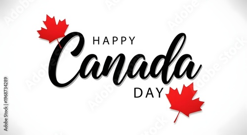 Happy canada day festive greeting with maple leaves and calligraphy