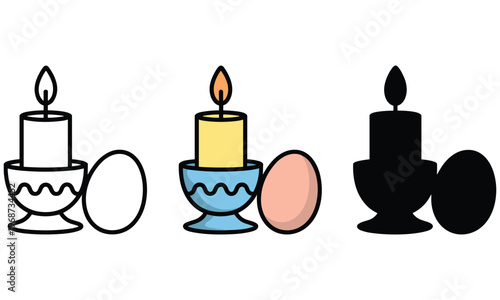 Vector graphic illustration of three candle and egg sets in different colors and designs