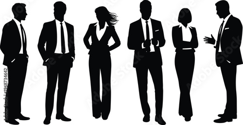 WebBusiness professionals silhouettes teamwork communication corporate group discussion meeting, flavector