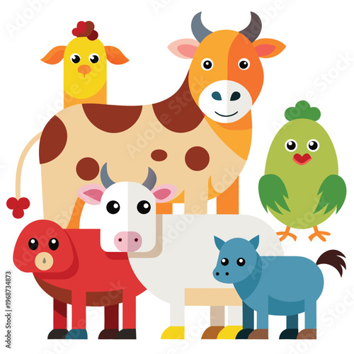 vector farm animals pack with cow, sheep, and chicken