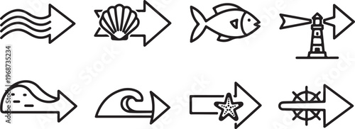 A collection of minimalist icons representing nature, weather, and landmarks Vector