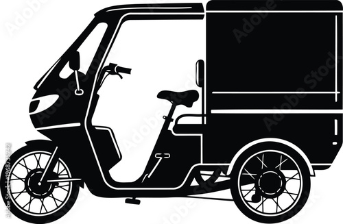Electric Mail Delivery Cargo Trike Minimalist Vector Silhouette
