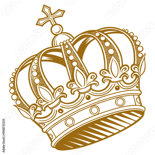 Realistic Golden Crown cutout, vector icon
