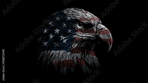American eagle head, patriotic vector illustration, USA flag pattern, bald eagle portrait