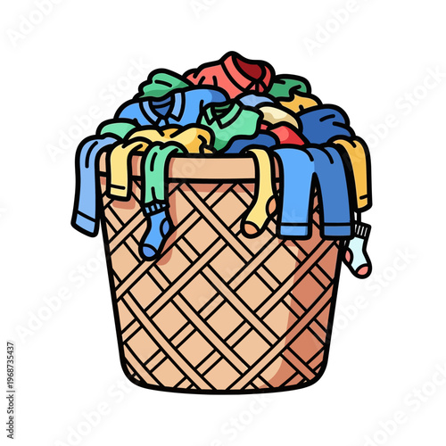 Overflowing Laundry Basket Full of Colorful Clothes