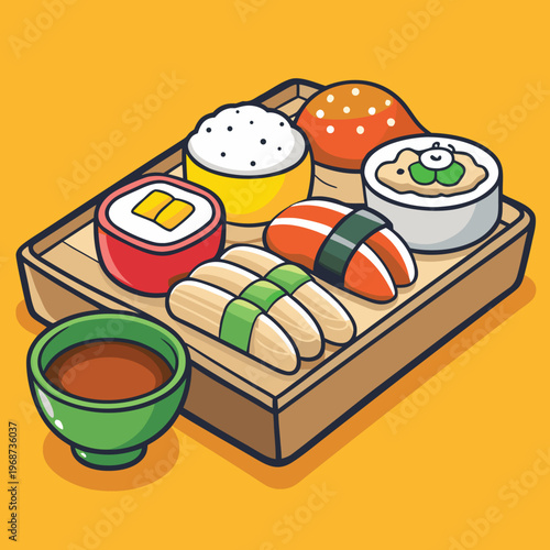 Clean Japanese sushi and sashimi food set vector illustration