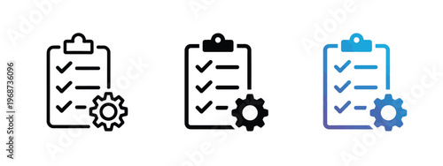 Checklist icon gear symbol task management workflow control business planning productivity project vector illustration design
