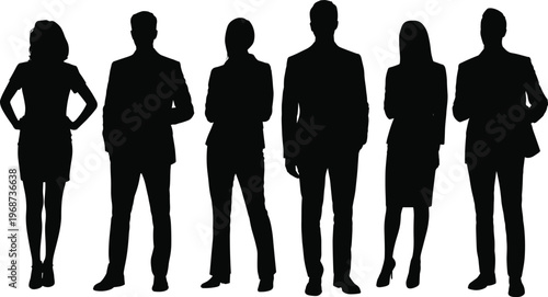 WebBusiness team silhouettes standing together, corporate unity concept, professional group, flavector