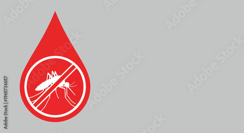 Red blood drop with mosquito inside prohibition circle, healthcare symbol for disease prevention and mosquito control awareness.