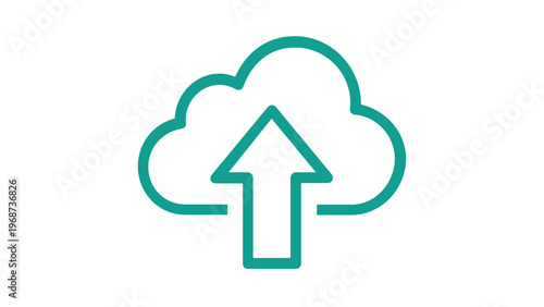 Teal Cloud Upload Vector Icon Illustration: Minimalist Line Art Graphic for Data Storage, Online Backup, Digital File Transfer, and Modern User Interface Design in Scalable AI-Generated Format