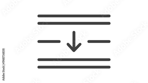 Minimalist collapse line icon vector illustration featuring a downward arrow between horizontal bars, perfect for user interface design, digital apps, and web navigation menus.