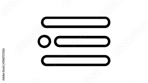 Minimalist Black and White Vector Icon Illustration of a Settings Menu or List Interface with Horizontal Bars and a Bullet Point, Scalable Flat Design for Web and App User Interface.