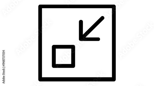 Minimalist zoom out line icon vector illustration for user interface design. Scalable flat graphic featuring a square and an arrow pointing inwards to represent shrinking or minimizing content.