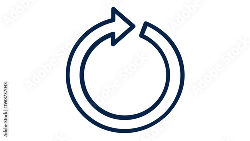 Minimalist dark blue circular arrow vector icon illustration for UI design, representing reload, refresh, repeat, or update actions in a clean flat line style for web and mobile apps.