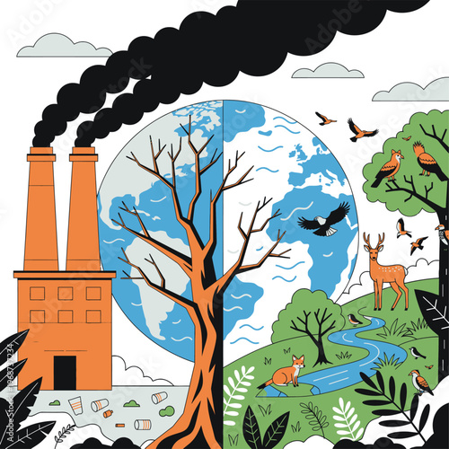 Split environment concept with polluted and natural sides