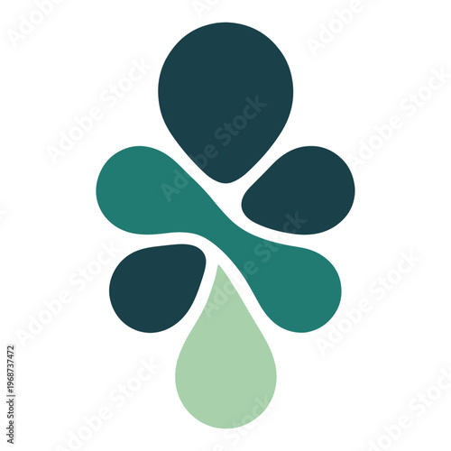 A stylized depiction of a four-leaf clover with an additional teardrop shape below