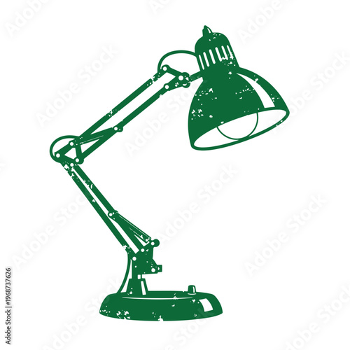 Green silhouette of an adjustable architect desk lamp with a weathered distressed texture isolated on a white background