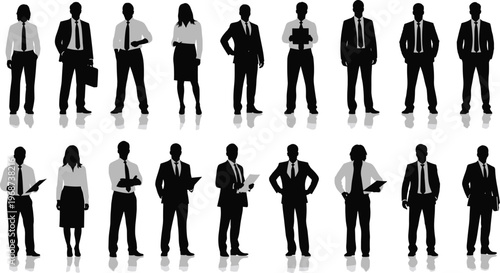 Business professional silhouettes, corporate teamwork icons, office attire graphics, formal business illustration, workplace symbol vector, corporate communication design