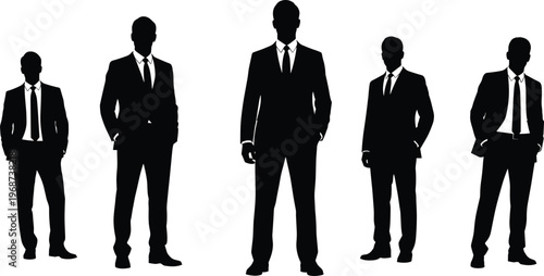 Businessmen silhouette icons, corporate leadership concept, teamwork illustration, professional identity design, group of executives artwork, management representation symbol
