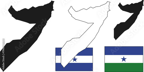 Somalia map and flag icons in different styles and colors  geographic and national symbols
