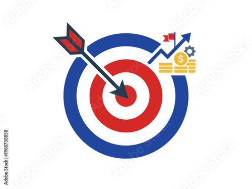 Business target icon with arrow and growth financial graph