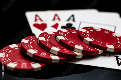 Winning poker hands with playing cards on a dark background for casino and entertainment games