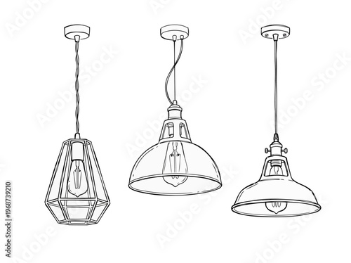 Modern Minimalist Geometric Pendant Lamps Line Art Sketches