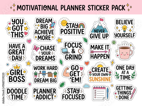Motivational Planner Sticker Pack with Inspirational Quotes