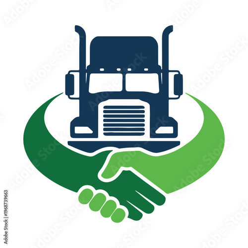 Trucker and handshake symbolizing logistics partnership and agreement