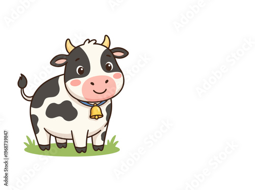 Cute Dairy Cow Character with Golden Bell Illustration