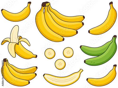 Fresh Banana Fruit Set with Whole and Sliced Pieces