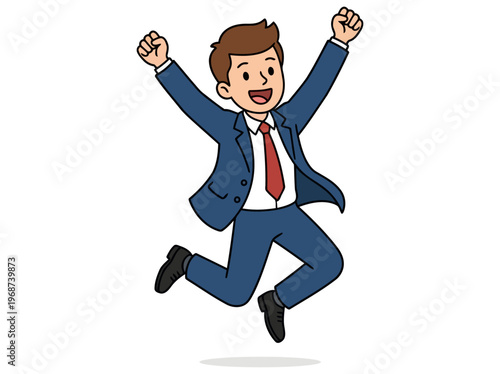 Happy Businessman Jumping for Success Character