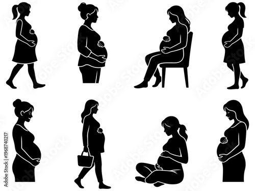 Pregnant Woman Silhouette Poses and Daily Activity Set