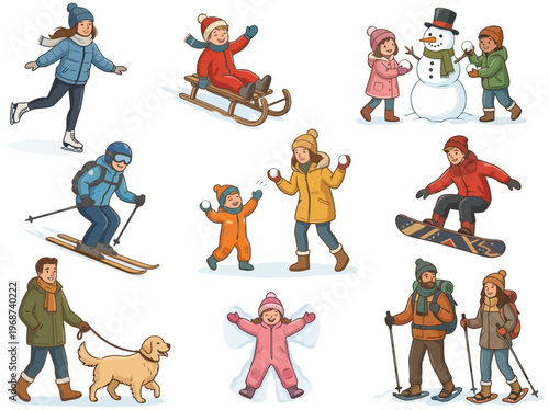 Winter Outdoor Activities and Sports People Collection
