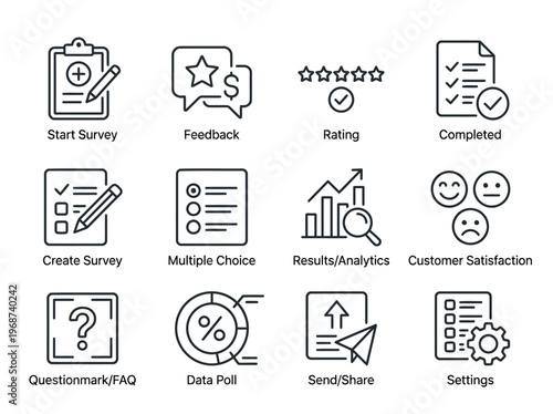 Business Survey and Customer Feedback Line Icon Set