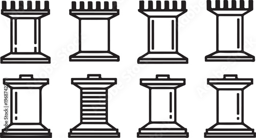Line drawings of various table styles showing different designs and leg shapes Vector
